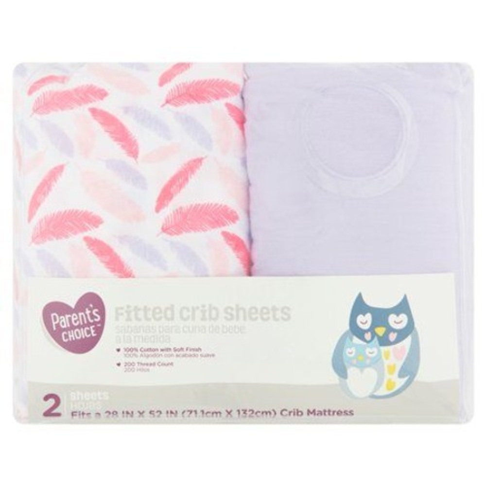 Parent's Choice Fitted Crib Sheets Baby 28x52 Purple Pink New 2 Pack 100% Cotton